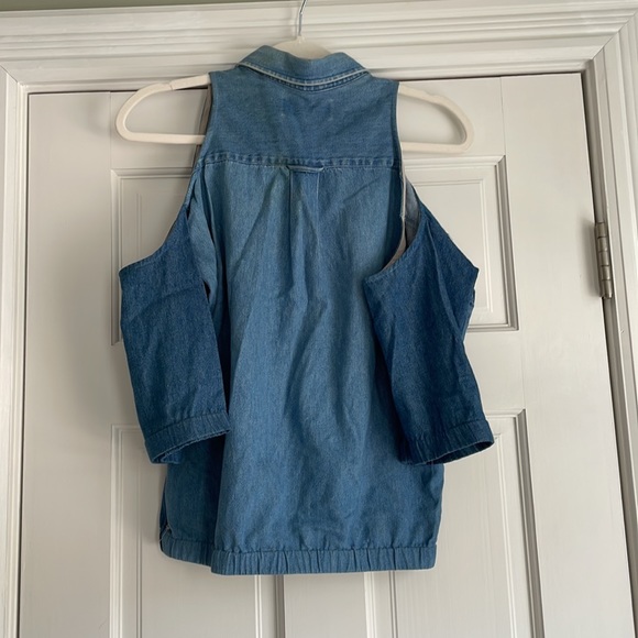 Recollection recycled denim button down with cold shoulder - Picture 2 of 6